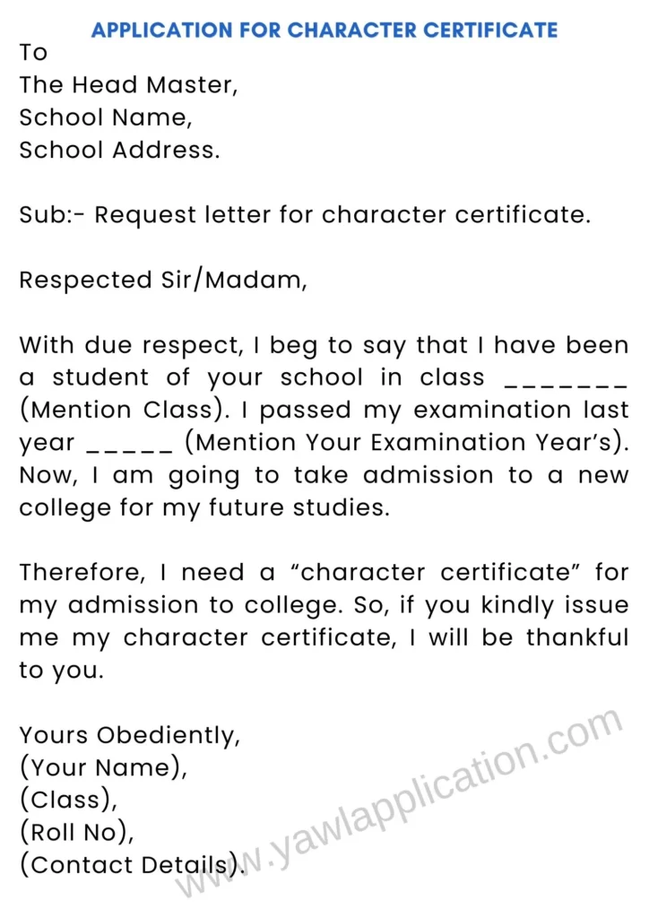 Application For Character Certificate